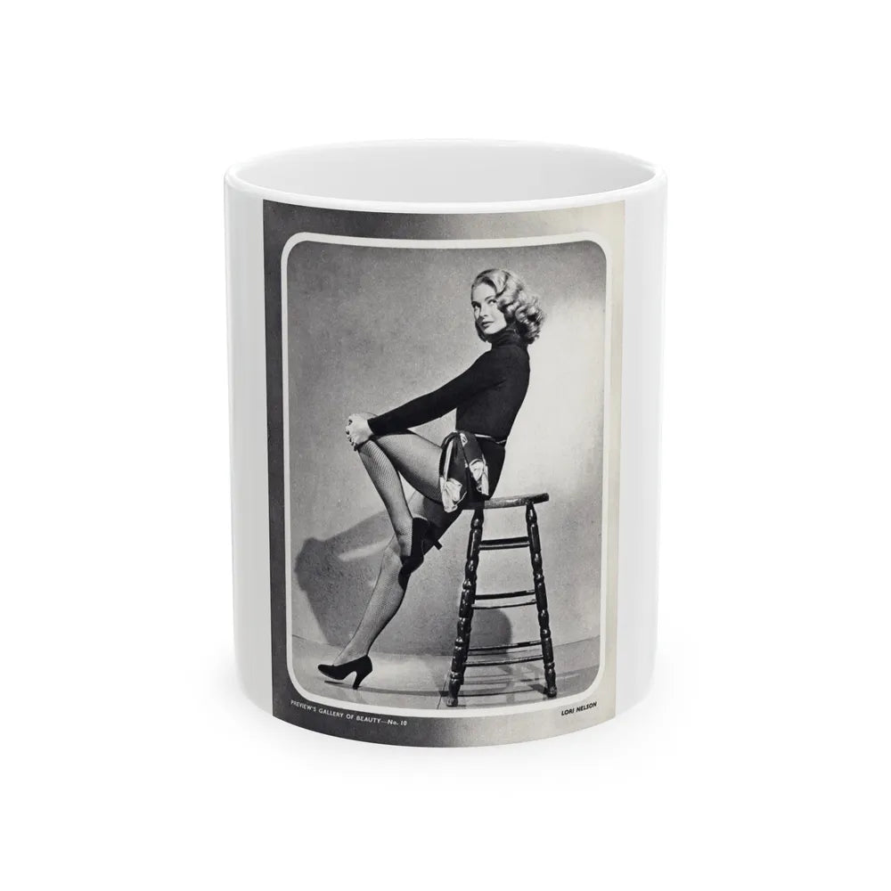 Lori Nelson #04 - Vintage B&W Full Body Leggy Cheesecake Pin-Up Photo (Vintage Female Icon) White Coffee Mug-11oz-Go Mug Yourself