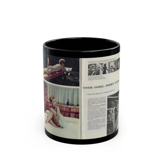 Lori Nelson #196 - Pages 54 & 55 Pages 1 & 2 with, Lori 2 Color Cheesecake Pics+4 B&W Smaller Pics, 1 Medium, Article+Captions from Escapade Mag. Feb. '57 (Vintage Female Icon) Black Coffee Mug 11oz - Go Mug Yourself