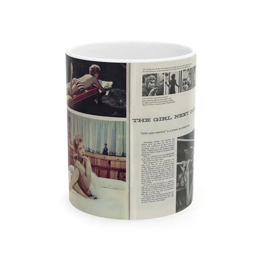 Lori Nelson #196 - Pages 54 & 55 Pages 1 & 2 with, Lori 2 Color Cheesecake Pics+4 B&W Smaller Pics, 1 Medium, Article+Captions from Escapade Mag. Feb. '57 (Vintage Female Icon) White Coffee Mug 11oz - Go Mug Yourself