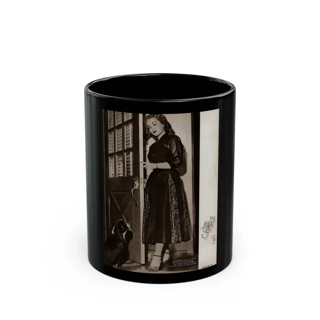 Lori Nelson #218 - Vintage B&W 8x10.5 Photo from Movie Life Magazine Page circa 1950's 1 (Vintage Female Icon) Black Coffee Mug 11oz - Go Mug Yourself