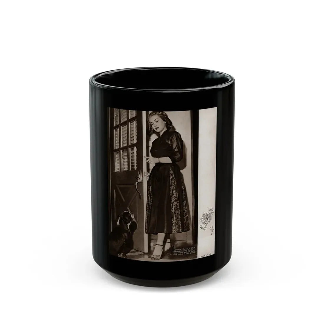 Lori Nelson #218 - Vintage B&W 8x10.5 Photo from Movie Life Magazine Page circa 1950's 1 (Vintage Female Icon) Black Coffee Mug 15oz - Go Mug Yourself