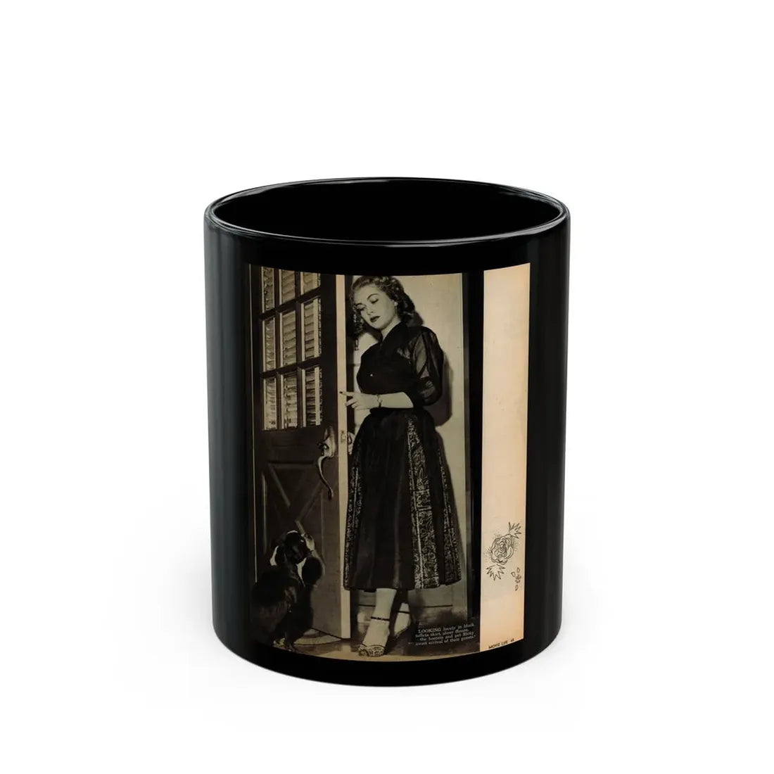 Lori Nelson #218 - Vintage B&W 8x10.5 Photo from Movie Life Magazine Page circa 1950's (Vintage Female Icon) Black Coffee Mug 11oz - Go Mug Yourself