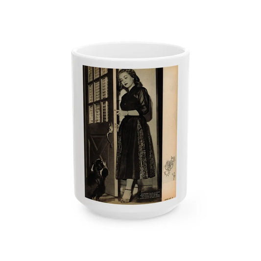 Lori Nelson #218 - Vintage B&W 8x10.5 Photo from Movie Life Magazine Page circa 1950's (Vintage Female Icon) White Coffee Mug-15oz-Go Mug Yourself