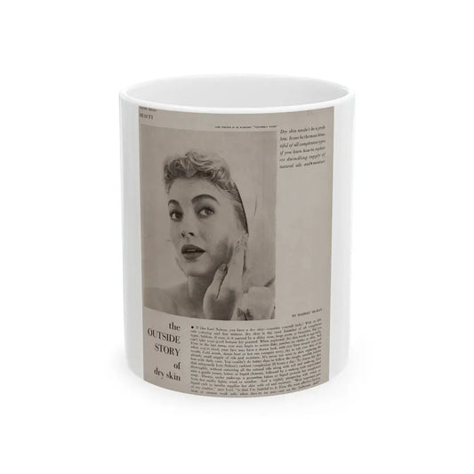 Lori Nelson #219 - Vintage B&W 8x10.5 Photo Glamour Head & Shoulder Shot putting on skin cream an add 1 (Vintage Female Icon) White Coffee Mug 11oz - Go Mug Yourself