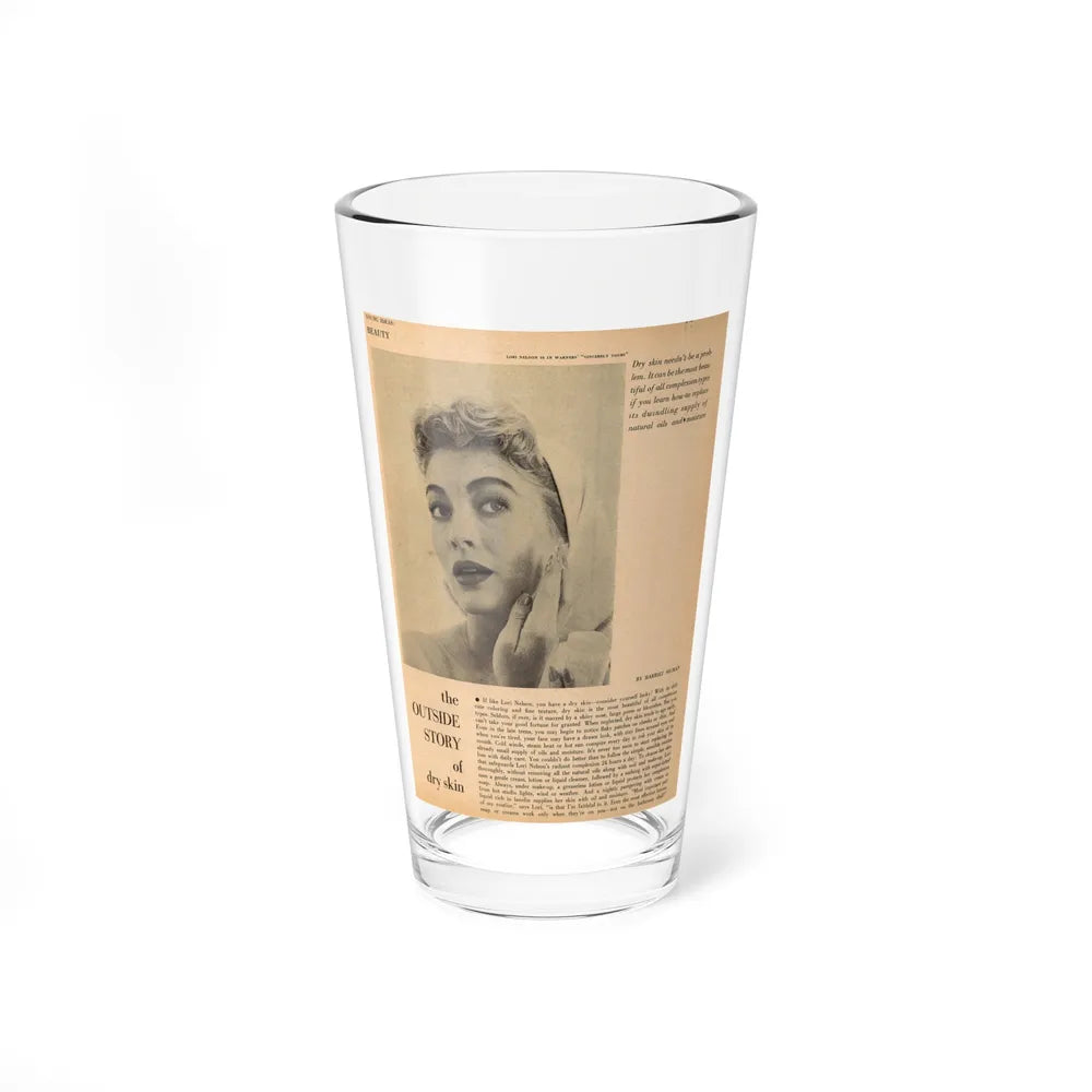 Lori Nelson #219 - Vintage B&W 8x10.5 Photo Glamour Head & Shoulder Shot putting on skin cream an add (Vintage Female Icon) Pint Glass 16oz 16oz - Go Mug Yourself