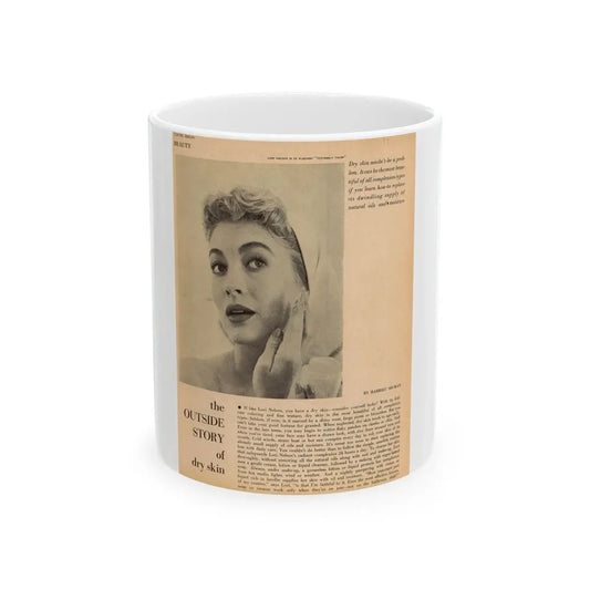 Lori Nelson #219 - Vintage B&W 8x10.5 Photo Glamour Head & Shoulder Shot putting on skin cream an add (Vintage Female Icon) White Coffee Mug 11oz - Go Mug Yourself