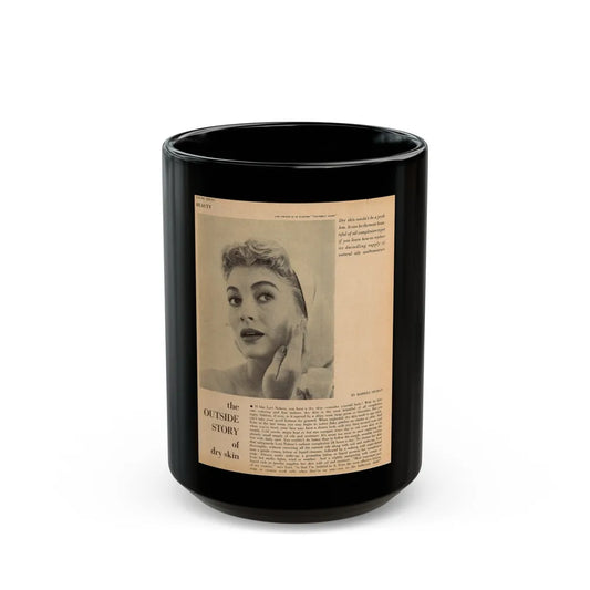 Lori Nelson #219 - Vintage B&W 8x10.5 Photo Glamour Head & Shoulder Shot putting on skin cream an add (Vintage Female Icon) Black Coffee Mug-15oz-Go Mug Yourself