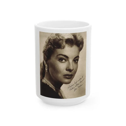 Lori Nelson #221 - Vintage B&W 8x10 Photo Glamour Head & Shoulder Shot in fur Circa 1950's from Picture Show Annual Mag. (Vintage Female Icon) White Coffee Mug 15oz - Go Mug Yourself