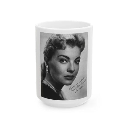 Lori Nelson #221 - Vintage B&W 8x10 Photo Glamour Head & Shoulder Shot in fur Circa 1950's from Picture Show Annual Mag. 1 (Vintage Female Icon) White Coffee Mug-15oz-Go Mug Yourself