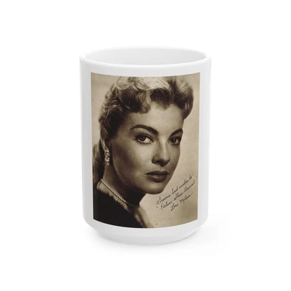 Lori Nelson #221 - Vintage B&W 8x10 Photo Glamour Head & Shoulder Shot in fur Circa 1950's from Picture Show Annual Mag. (Vintage Female Icon) White Coffee Mug-15oz-Go Mug Yourself