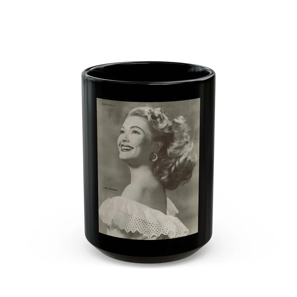 Lori Nelson #222 - Vintage B&W 8x10.5 Photo Glamour Head & Shoulder Shot Circa 1950's (Vintage Female Icon) Black Coffee Mug-15oz-Go Mug Yourself