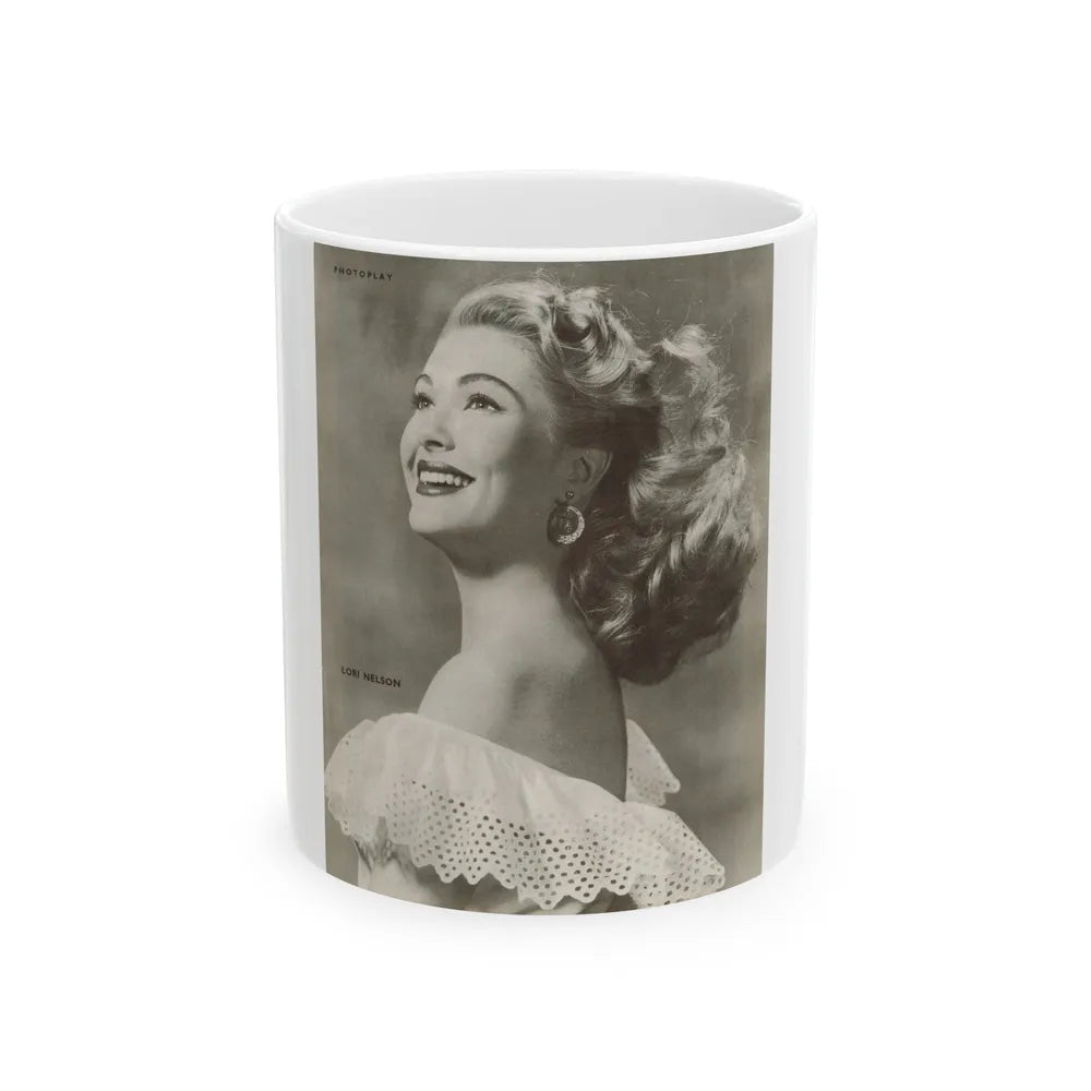 Lori Nelson #222 - Vintage B&W 8x10.5 Photo Glamour Head & Shoulder Shot Circa 1950's (Vintage Female Icon) White Coffee Mug-11oz-Go Mug Yourself