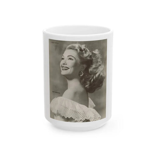 Lori Nelson #222 - Vintage B&W 8x10.5 Photo Glamour Head & Shoulder Shot Circa 1950's (Vintage Female Icon) White Coffee Mug-15oz-Go Mug Yourself