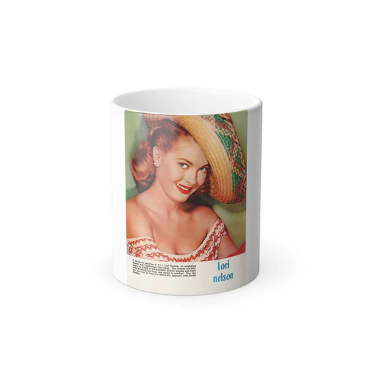 Lori Nelson #224 - Vintage Color 8x10.5 Photo Glamour Head & Shoulder Shot in Mexican Hat Circa 1950's Mag. Page (Vintage Female Icons) Color Changing Mug 11oz-11oz-Go Mug Yourself