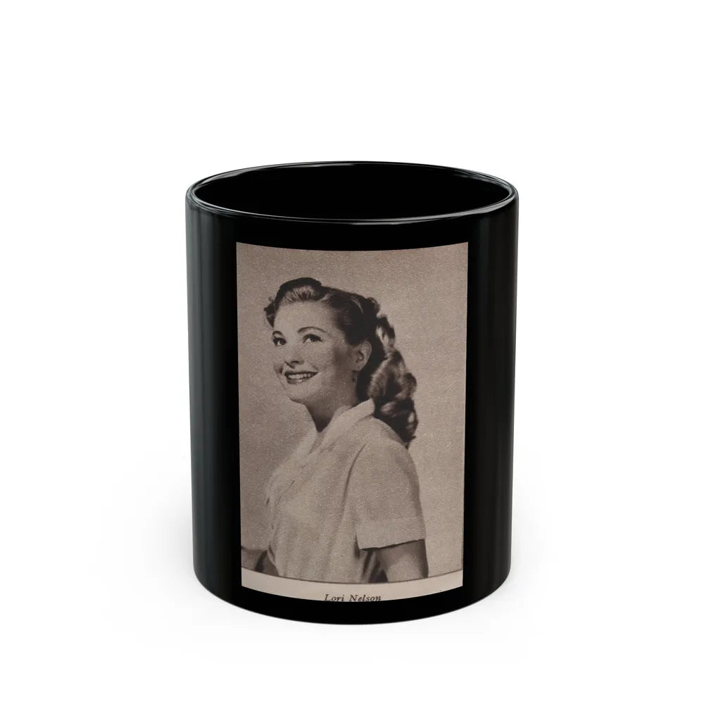 Lori Nelson #225 - Vintage B&W 3x4 Glamour Head & Shoulder Shot Circa 1950's Clipping (Vintage Female Icon) Black Coffee Mug-11oz-Go Mug Yourself