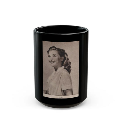 Lori Nelson #225 - Vintage B&W 3x4 Glamour Head & Shoulder Shot Circa 1950's Clipping (Vintage Female Icon) Black Coffee Mug-15oz-Go Mug Yourself
