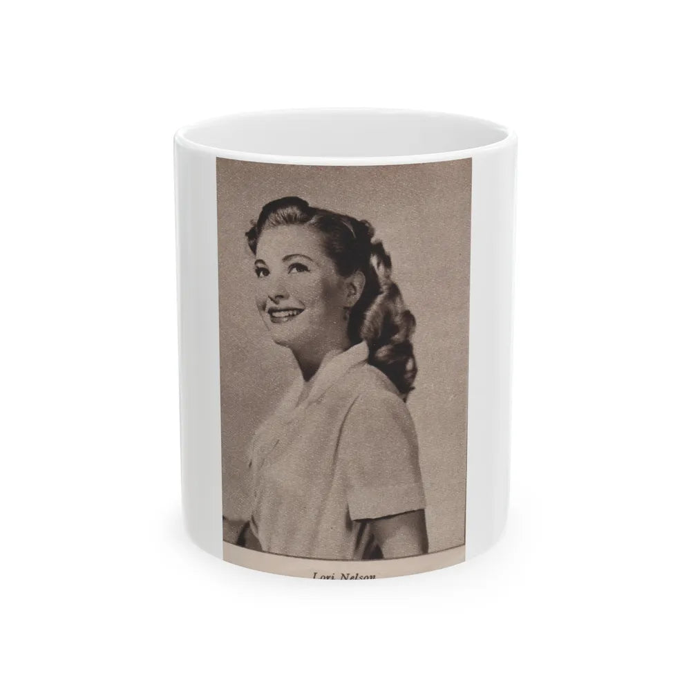 Lori Nelson #225 - Vintage B&W 3x4 Glamour Head & Shoulder Shot Circa 1950's Clipping (Vintage Female Icon) White Coffee Mug-11oz-Go Mug Yourself