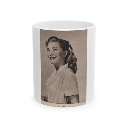 Lori Nelson #225 - Vintage B&W 3x4 Glamour Head & Shoulder Shot Circa 1950's Clipping (Vintage Female Icon) White Coffee Mug-11oz-Go Mug Yourself