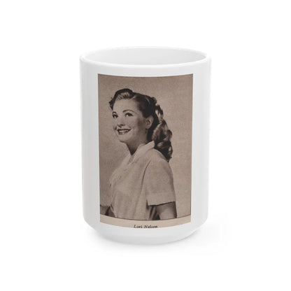 Lori Nelson #225 - Vintage B&W 3x4 Glamour Head & Shoulder Shot Circa 1950's Clipping (Vintage Female Icon) White Coffee Mug-15oz-Go Mug Yourself