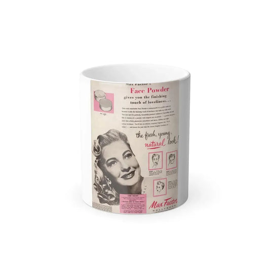 Lori Nelson #227 - Vintage B&W 8x10 Glamour Photo of Lori Advertising with, Color Lettering+Boxes for Max Factor Hollywood Make-Up circa 50's (Vintage Female Icon) Color Changing Mug 11oz 11oz - Go Mug Yourself