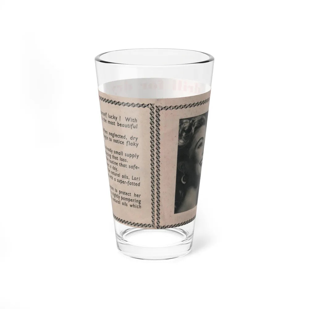 Lori Nelson #228 - Vintage B&W 3x7.25 50's Era Magazine Dry Skin Advertisement featuring, Lori B&W Glamour Photo (Vintage Female Icon) Pint Glass 16oz - Go Mug Yourself