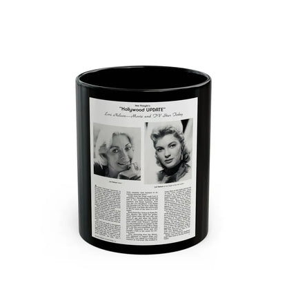 Lori Nelson #235 - 2 B&W Glamour Head & Shoulder Shots recent also circa 1950's also article on Lori 8x10.5 from Hollywood Studio Magazine (Vintage Female Icon) Black Coffee Mug 11oz - Go Mug Yourself