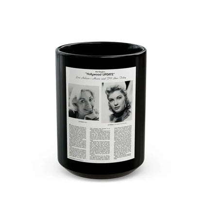 Lori Nelson #235 - 2 B&W Glamour Head & Shoulder Shots recent also circa 1950's also article on Lori 8x10.5 from Hollywood Studio Magazine (Vintage Female Icon) Black Coffee Mug 15oz - Go Mug Yourself