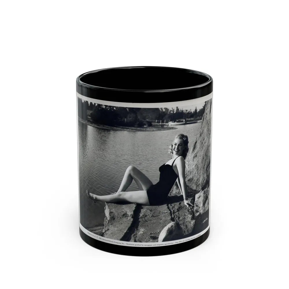 Lori Nelson #236 - 8x10 1-Piece Swimsuit B&W Cheesecake Vintage Pin-Up Photo from 7-11-1952 1 (Vintage Female Icon) Black Coffee Mug-11oz-Go Mug Yourself