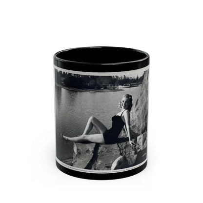 Lori Nelson #236 - 8x10 1-Piece Swimsuit B&W Cheesecake Vintage Pin-Up Photo from 7-11-1952 1 (Vintage Female Icon) Black Coffee Mug-11oz-Go Mug Yourself