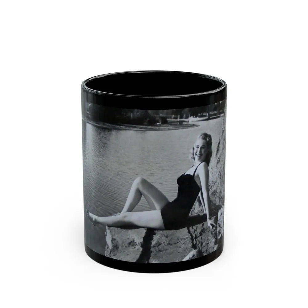 Lori Nelson #236 - 8x10 1-Piece Swimsuit B&W Cheesecake Vintage Pin-Up Photo from 7-11-1952 2 (Vintage Female Icon) Black Coffee Mug-11oz-Go Mug Yourself