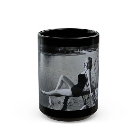 Lori Nelson #236 - 8x10 1-Piece Swimsuit B&W Cheesecake Vintage Pin-Up Photo from 7-11-1952 2 (Vintage Female Icon) Black Coffee Mug-15oz-Go Mug Yourself