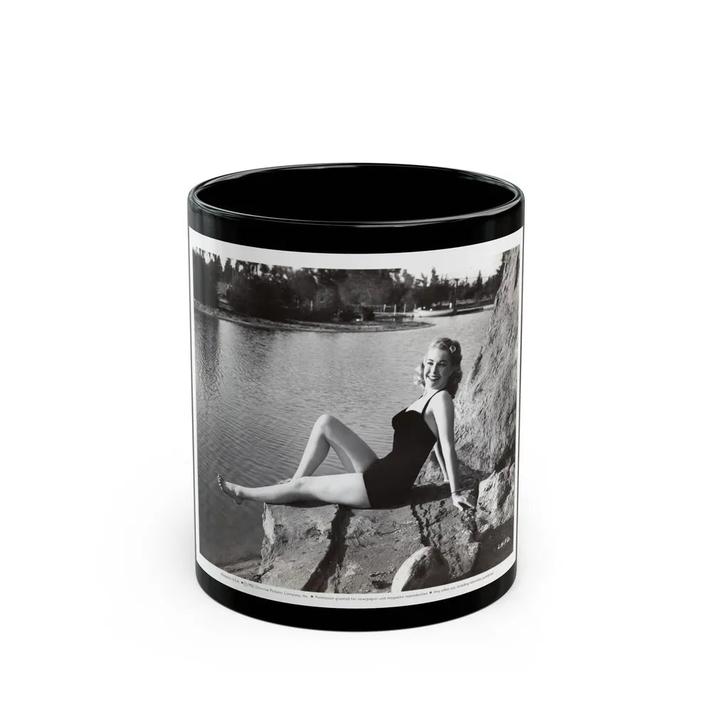 Lori Nelson #236 - 8x10 1-Piece Swimsuit B&W Cheesecake Vintage Pin-Up Photo from 7-11-1952 3 (Vintage Female Icon) Black Coffee Mug-11oz-Go Mug Yourself