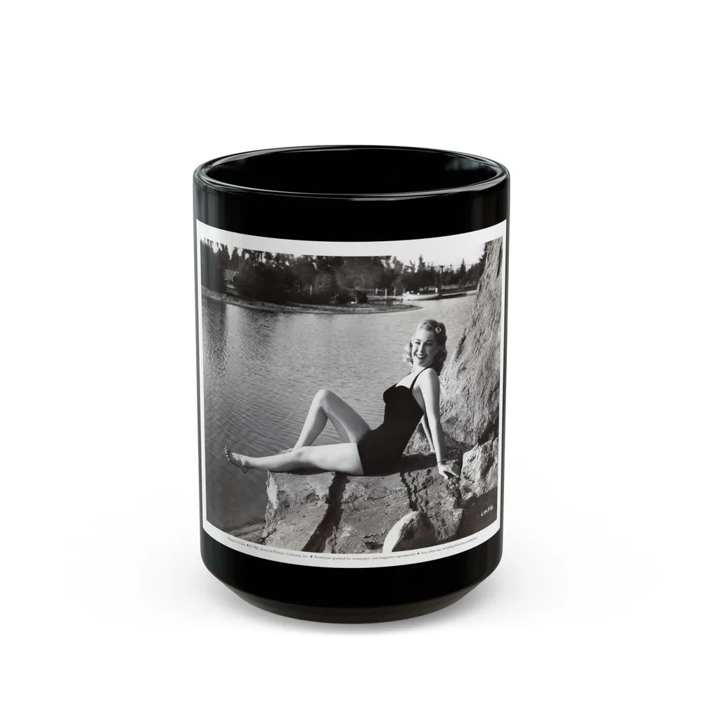 Lori Nelson #236 - 8x10 1-Piece Swimsuit B&W Cheesecake Vintage Pin-Up Photo from 7-11-1952 3 (Vintage Female Icon) Black Coffee Mug-15oz-Go Mug Yourself