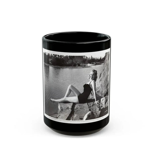 Lori Nelson #236 - 8x10 1-Piece Swimsuit B&W Cheesecake Vintage Pin-Up Photo from 7-11-1952 3 (Vintage Female Icon) Black Coffee Mug 15oz - Go Mug Yourself