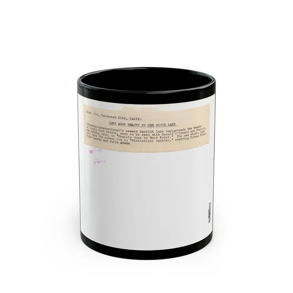 Lori Nelson #236 - 8x10 1-Piece Swimsuit B&W Cheesecake Vintage Pin-Up Photo from 7-11-1952 4 (Vintage Female Icon) Black Coffee Mug-11oz-Go Mug Yourself