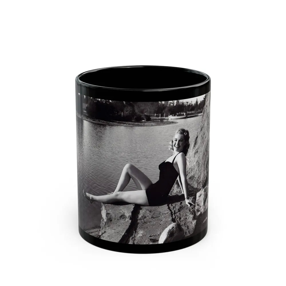 Lori Nelson #236 - 8x10 1-Piece Swimsuit B&W Cheesecake Vintage Pin-Up Photo from 7-11-1952 (Vintage Female Icon) Black Coffee Mug-11oz-Go Mug Yourself