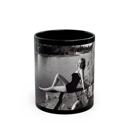 Lori Nelson #236 - 8x10 1-Piece Swimsuit B&W Cheesecake Vintage Pin-Up Photo from 7-11-1952 (Vintage Female Icon) Black Coffee Mug 11oz - Go Mug Yourself