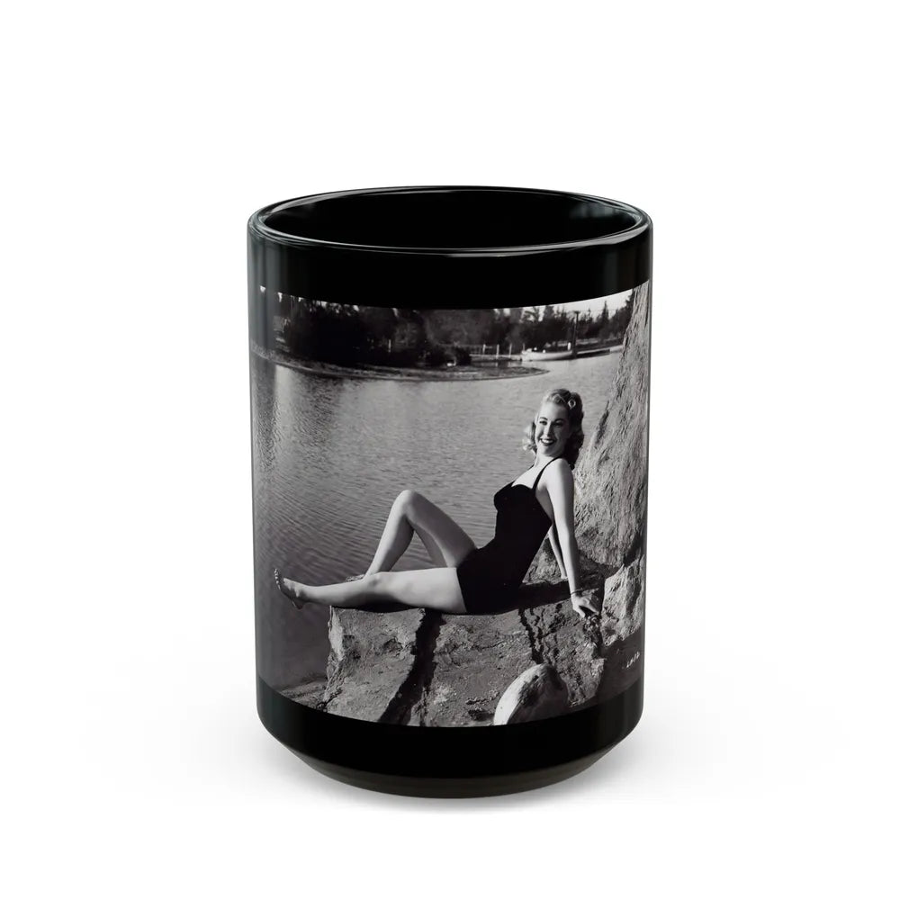 Lori Nelson #236 - 8x10 1-Piece Swimsuit B&W Cheesecake Vintage Pin-Up Photo from 7-11-1952 (Vintage Female Icon) Black Coffee Mug-15oz-Go Mug Yourself