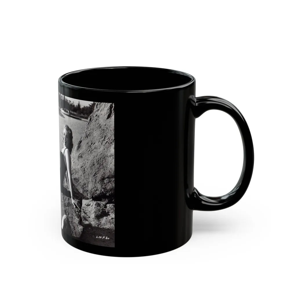 Lori Nelson #236 - 8x10 1-Piece Swimsuit B&W Cheesecake Vintage Pin-Up Photo from 7-11-1952 (Vintage Female Icon) Black Coffee Mug-Go Mug Yourself