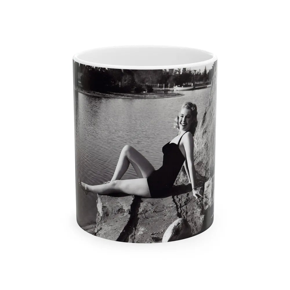 Lori Nelson #236 - 8x10 1-Piece Swimsuit B&W Cheesecake Vintage Pin-Up Photo from 7-11-1952 (Vintage Female Icon) White Coffee Mug-11oz-Go Mug Yourself