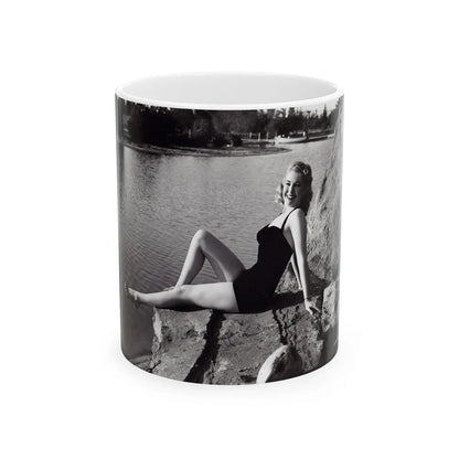 Lori Nelson #236 - 8x10 1-Piece Swimsuit B&W Cheesecake Vintage Pin-Up Photo from 7-11-1952 (Vintage Female Icon) White Coffee Mug-11oz-Go Mug Yourself
