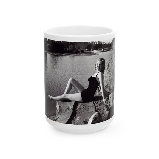 Lori Nelson #236 - 8x10 1-Piece Swimsuit B&W Cheesecake Vintage Pin-Up Photo from 7-11-1952 (Vintage Female Icon) White Coffee Mug-15oz-Go Mug Yourself