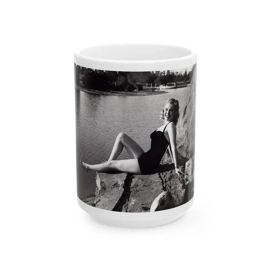 Lori Nelson #236 - 8x10 1-Piece Swimsuit B&W Cheesecake Vintage Pin-Up Photo from 7-11-1952 (Vintage Female Icon) White Coffee Mug 15oz - Go Mug Yourself