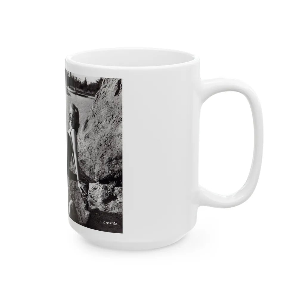 Lori Nelson #236 - 8x10 1-Piece Swimsuit B&W Cheesecake Vintage Pin-Up Photo from 7-11-1952 (Vintage Female Icon) White Coffee Mug-Go Mug Yourself