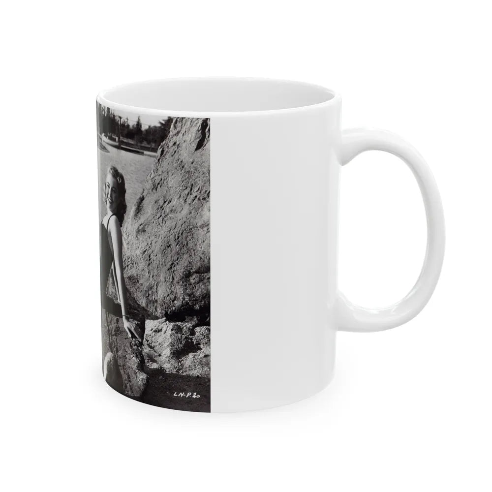 Lori Nelson #236 - 8x10 1-Piece Swimsuit B&W Cheesecake Vintage Pin-Up Photo from 7-11-1952 (Vintage Female Icon) White Coffee Mug-Go Mug Yourself