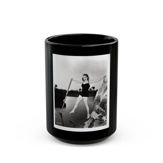 Lori Nelson #237 - 8x10 1-Piece Swimsuit B&W Cheesecake Vintage Pin-Up Photo with Paddle from 1952 (Vintage Female Icon) Black Coffee Mug-15oz-Go Mug Yourself