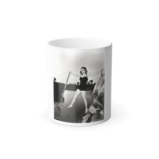 Lori Nelson #237 - 8x10 1-Piece Swimsuit B&W Cheesecake Vintage Pin-Up Photo with Paddle from 1952 (Vintage Female Icon) Color Changing Mug 11oz 11oz - Go Mug Yourself