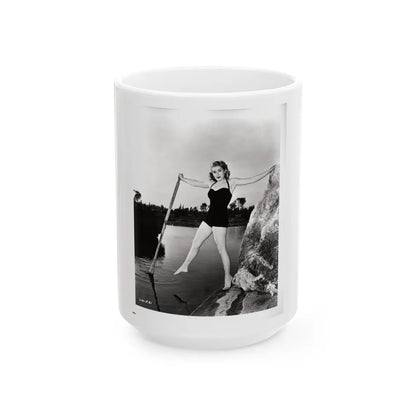 Lori Nelson #237 - 8x10 1-Piece Swimsuit B&W Cheesecake Vintage Pin-Up Photo with Paddle from 1952 (Vintage Female Icon) White Coffee Mug-15oz-Go Mug Yourself