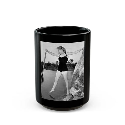 Lori Nelson #238 - 8x10 1-Piece Swimsuit B&W Cheesecake Vintage Pin-Up Photo with Paddle from 1952 (Vintage Female Icon) Black Coffee Mug-15oz-Go Mug Yourself