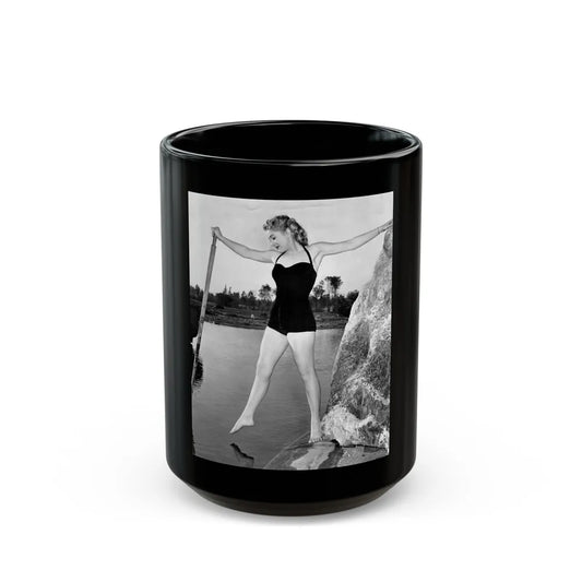Lori Nelson #238 - 8x10 1-Piece Swimsuit B&W Cheesecake Vintage Pin-Up Photo with Paddle from 1952 (Vintage Female Icon) Black Coffee Mug-15oz-Go Mug Yourself